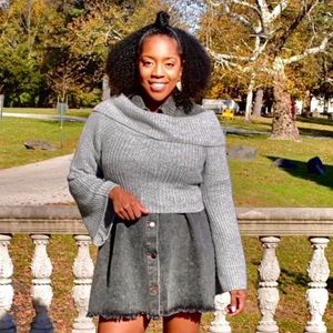 Cowl Neck Cropped Sweater w/ Bell Sleeves